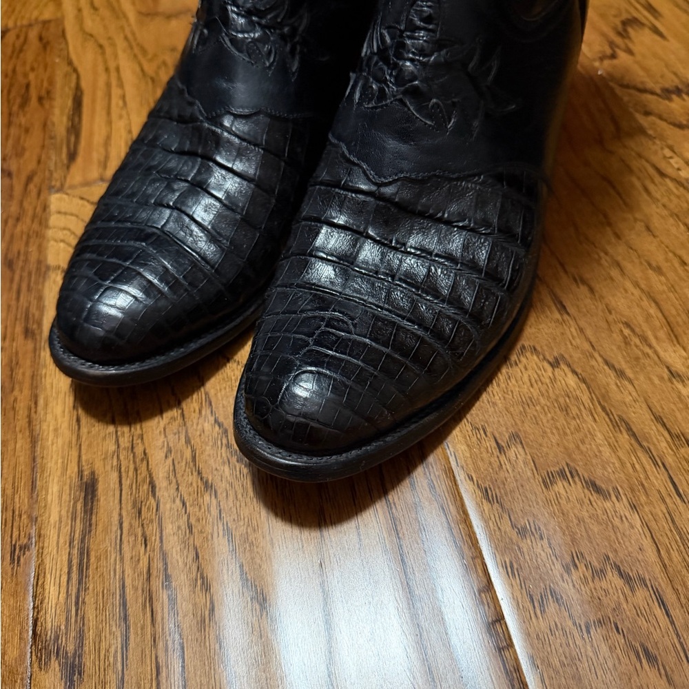 Lucchese Black Crocodile Leather Western Boots